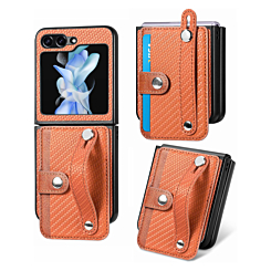 Wallet Case with Credit Card Holder Slot & Wristband - BROWN for Galaxy Z Flip 6 / Z Flip 7 FE (Only Ground Shipping)