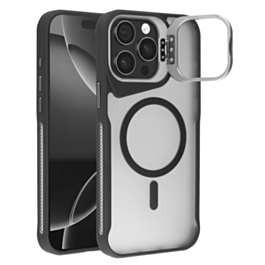 Matte Transparent Camera Stand Case with Wireless Charging - BLACK for iPhone 13 Pro Max (Only Ground Shipping)