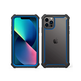 3in1 Hybrid Clear Soft TPU Hard PC Back Cover Case - BLACK & BLUE for iPhone 13 Pro (Only Ground Shipping)