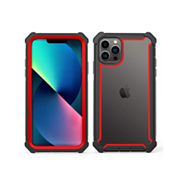3in1 Hybrid Clear Soft TPU Hard PC Back Cover Case - BLACK & RED for iPhone 13 Pro (Only Ground Shipping)
