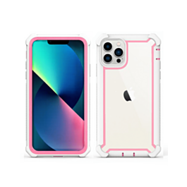 3in1 Hybrid Clear Soft TPU Hard PC Back Cover Case - WHITE & PINK for iPhone 13 Pro (Only Ground Shipping)