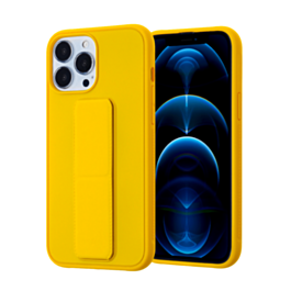 Hand Strap Vertical Magnetic Kickstand Case - YELLOW for iPhone 13 Pro Max (Only Ground Shipping)