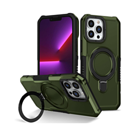 Hard PC Shockproof Case w /Ring Holder - GREEN for iPhone 13 Pro Max (Only Ground Shipping)
