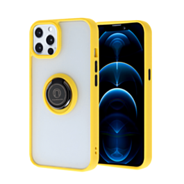 Hard PC Rear / Soft TPU Colorful Border Case with I-ring Holder - YELLOW for iPhone 13 Pro Max (Only Ground Shipping)