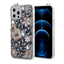 Crystal Flower Perfume Silicone Hard Case - BLACK for iPhone 13 Pro Max (Only Ground Shipping)