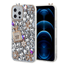 Crystal Flower Perfume Silicone Hard Case - SILVER for iPhone 13 Pro Max (Only Ground Shipping)