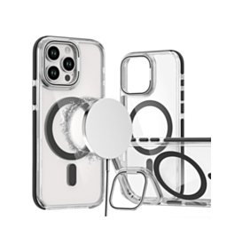 Thin Magnetic Clear Case with Camera Stand Kickstand - BLACK for iPhone 13 Pro Max (Only Ground Shipping)