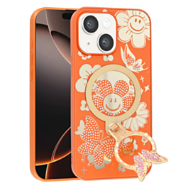 Luxury Diamond Shiny Cases with Butterfly Ring Design (ORANGE) for iPhone 13 / 14 (Only Ground Shipping)