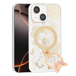 Luxury Diamond Shiny Cases with Butterfly Ring Design (WHITE) for iPhone 13 / 14 (Only Ground Shipping)