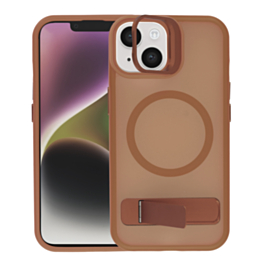 Matte Transparent Camera Stand Case with Wireless Charging for iPhone 13 / 14 (BROWN) (Only Ground Shipping)