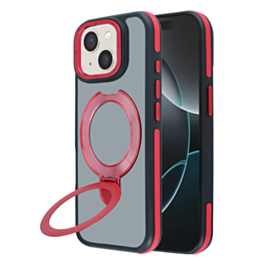 Matte Transparent Case with Wireless Charging Kickstand - RED for iPhone 13 / 14 (Only Ground Shipping)