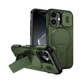 Magnetic Push Slide Lens Case with Kickstand (GREEN) for iPhone 13 / 14 (Only Ground Shipping)
