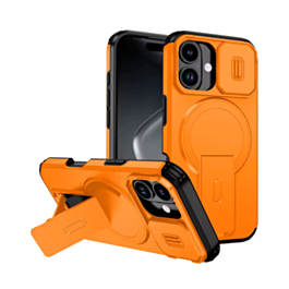Magnetic Push Slide Lens Case with Kickstand (ORANGE) for iPhone 13 / 14 (Only Ground Shipping)