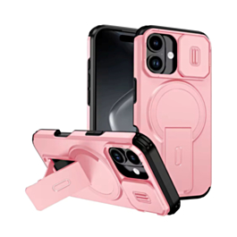 Magnetic Push Slide Lens Case with Kickstand (PINK) for iPhone 13 / 14 (Only Ground Shipping)