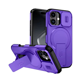 Magnetic Push Slide Lens Case with Kickstand (PURPLE) for iPhone 13 / 14 (Only Ground Shipping)