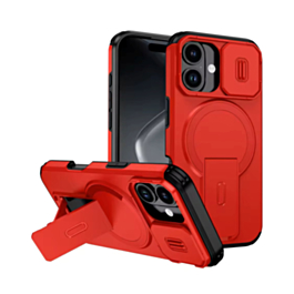 Magnetic Push Slide Lens Case with Kickstand (RED) for iPhone 13 / 14 (Only Ground Shipping)