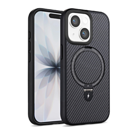 Magnetic Kickstand Case with Carbon Fiber (BLACK) for iPhone 13 / 14 (Only Ground Shipping)