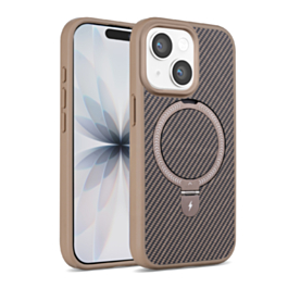 Magnetic Kickstand Case with Carbon Fiber (BROWN) for iPhone 13 / 14 (Only Ground Shipping)