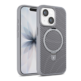 Magnetic Kickstand Case with Carbon Fiber (GRAY) for iPhone 13 / 14 (Only Ground Shipping)