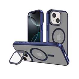 Slim Transparent Camera Stand Case with Wireless Charging - NAVY BLUE for iPhone 13 / 14 (Only Ground Shipping)