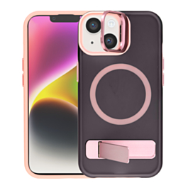 Matte Transparent Camera Stand Case with Wireless Charging for iPhone 13 / 14 (PINK) (Only Ground Shipping)