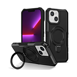 Hard PC Shockproof Case w /Ring Holder - BLACK for iPhone 13 / 14 / 16e / 17e (Only Ground Shipping)