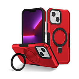 Hard PC Shockproof Case w /Ring Holder - RED for iPhone 13 / 14 / 16e / 17e (Only Ground Shipping)