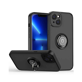 Hard PC Rear / Soft TPU Colorful Border Case with I-ring Holder - BLACK for iPhone 14 / 13 (Only Ground Shipping)