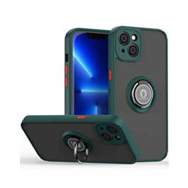 Hard PC Rear / Soft TPU Colorful Border Case with I-ring Holder - DARK GREEN for iPhone 14 / 13 (Only Ground Shipping)