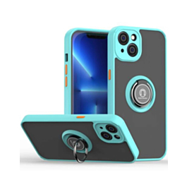 Hard PC Rear / Soft TPU Colorful Border Case with I-ring Holder - LIGHT BLUE for iPhone 14 / 13 (Only Ground Shipping)