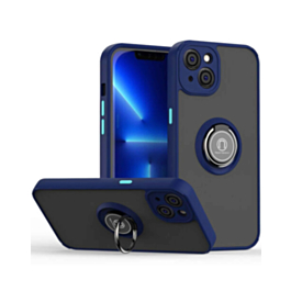 Hard PC Rear / Soft TPU Colorful Border Case with I-ring Holder - NAVY BLUE for iPhone 14 / 13 (Only Ground Shipping)