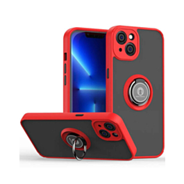 Hard PC Rear / Soft TPU Colorful Border Case with I-ring Holder - RED for iPhone 14 / 13 (Only Ground Shipping)