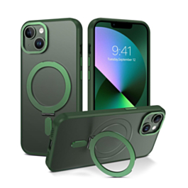 Carbon Wireless Charging Case with Ring Stand - GREEN for iPhone 14 / 13 (Only Ground Shipping)