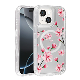 Flower Design Transparent Case with Wireless Charger - Style 1 for iPhone 13 / 14 (Only Ground Shipping)