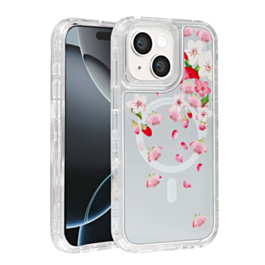 Flower Design Transparent Case with Wireless Charger - Style 6 for iPhone 13 / 14 (Only Ground Shipping)