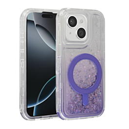 Wireless Charging Protective Glitter Liquid Bumper Case - PURPLE for iPhone 13 / 14 (Only Ground Shipping)