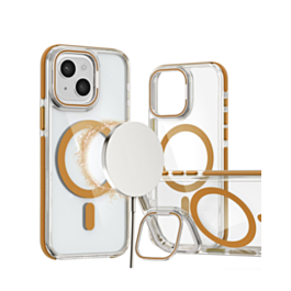Thin Magnetic Clear Case with Camera Stand Kickstand - DESERT GOLD for iPhone 16e / 14 / 13 (Only Ground Shipping)