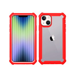 3in1 Hybrid Clear Soft TPU Hard PC Back Cover Case - RED for iPhone 14 / 13 (Only Ground Shipping)