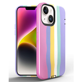 iPhone 14 Plus / 15 Plus Thinner Heavy Duty Rainbow Case - PINK (Only Ground Shipping)
