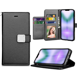 iPhone 14 Plus / 15 Plus Elegant Leather Wallet Case - BLACK (Only Ground Shipping)