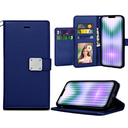iPhone 14 Plus / 15 Plus Elegant Leather Wallet Case - BLUE (Only Ground Shipping)