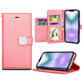 iPhone 14 Plus / 15 Plus Elegant Leather Wallet Case - PINK (Only Ground Shipping)