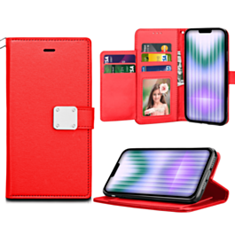 iPhone 14 Plus / 15 Plus Elegant Leather Wallet Case - RED (Only Ground Shipping)