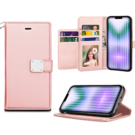 iPhone 14 Plus / 15 Plus Elegant Leather Wallet Case - ROSE GOLD (Only Ground Shipping)