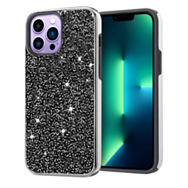 Bling Diamond Dual Layer Protection Case - BLACK for iPhone 14 Pro (Only Ground Shipping)