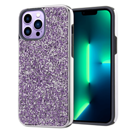 Bling Diamond Dual Layer Protection Case - PURPLE for iPhone 14 Pro (Only Ground Shipping)