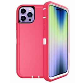 Heavy Duty Case for iPhone 14 Pro (HOT PINK & WHITE) (Only Ground Shipping)