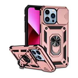 Dual Layers Hybrid Case with Metal Ring And Camera Protector - ROSE GOLD for iPhone 14 Pro (Only Ground Shipping)