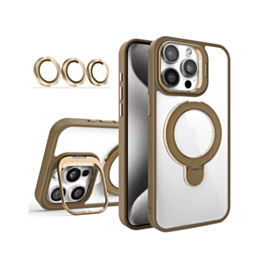Magnetic Clear Case with 2 Kickstand & Camera Lens - DESERT TITANIUM for iPhone 14 Pro Max (Only Ground Shipping)