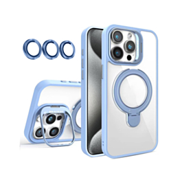Magnetic Clear Case with 2 Kickstand & Camera Lens - LIGHT BLUE for iPhone 14 Pro Max (Only Ground Shipping)